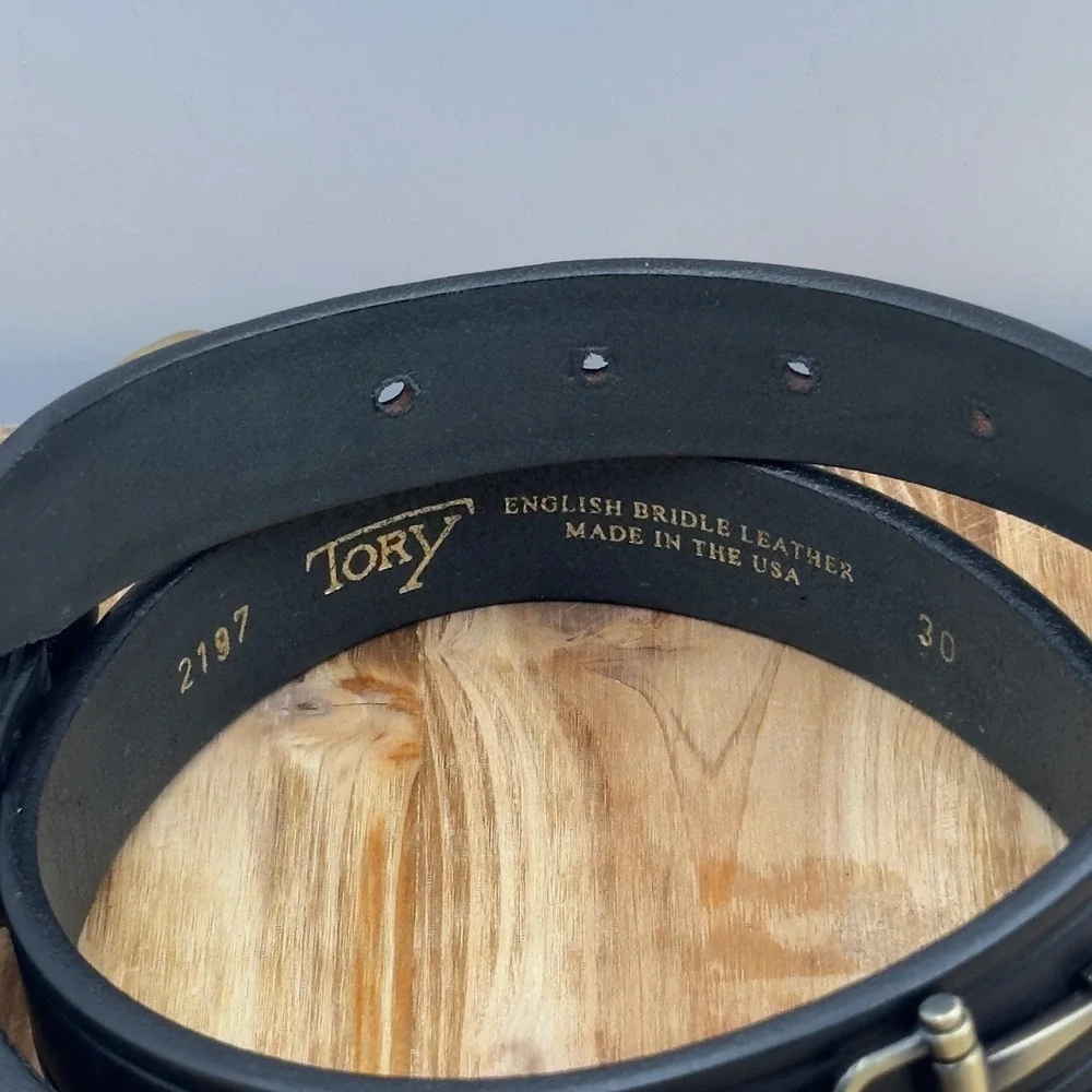 Tory Leather Belt Black Snaffle Bit English Bridle Leather USA Size 30 2197 EUC
